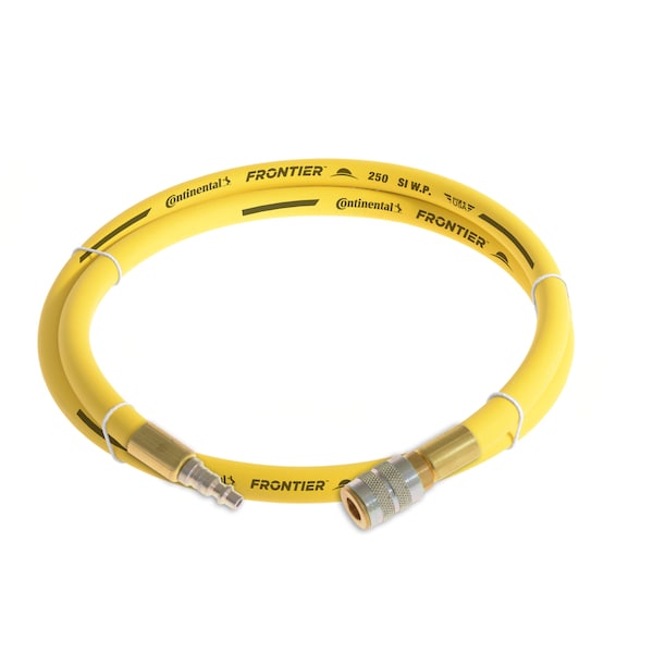3/8" x 10' Yellow EPDM Air Hose, 250 PSI, 1/4" Ind. Interchange M+F QC